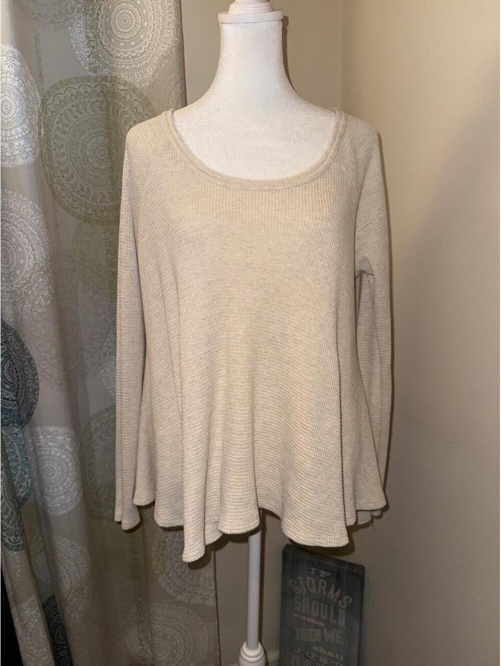 Free People Women's Cream thermal waffle knit long sleeve top